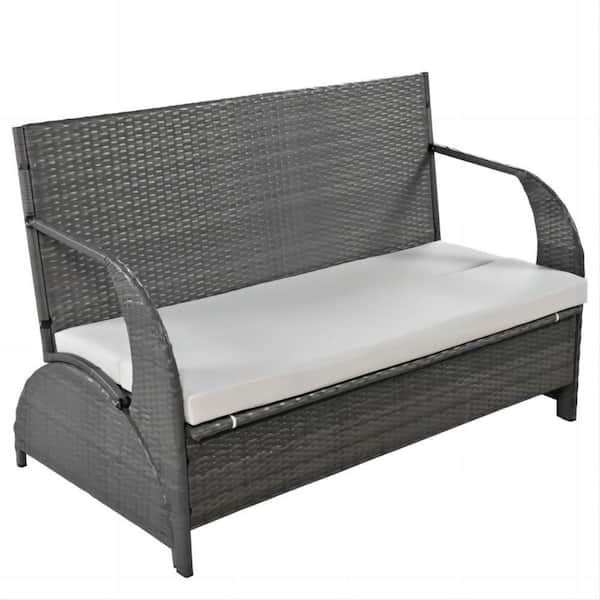 Versatile Wicker Outdoor Loveseat that Converts to 4-Seats and a Table with Beige Cushions