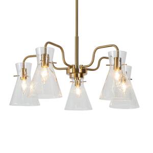 5-Light Electroplated Brass Island Chandelier Light with Seeded Glass Shade