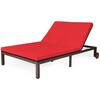 HONEY JOY 2-Person Wicker Outdoor Day Bed Rattan Recliner Chair Chaise Lounge Daybed with Wheels and Red Cushion TOPB004126