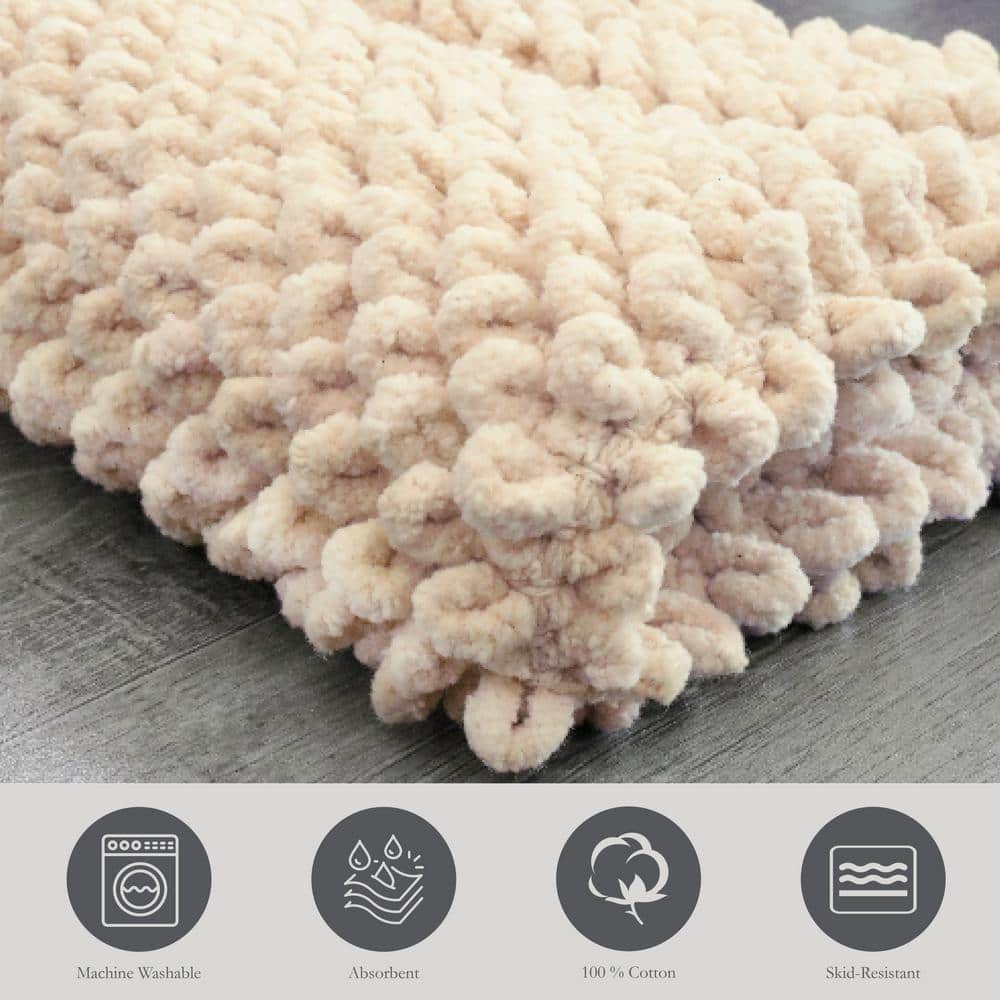 Ivory Cotton Chenille Non-Slip Bath Mat Set 20" x 32"
