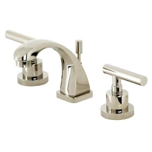 Manhattan 8 in. Widespread 2-Handle Bathroom Faucets with Brass Pop-Up in Polished Nickel
