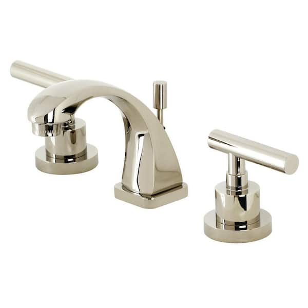 Kingston Brass Manhattan 8 in. Widespread 2-Handle Bathroom Faucets with Brass Pop-Up in Polished Nickel