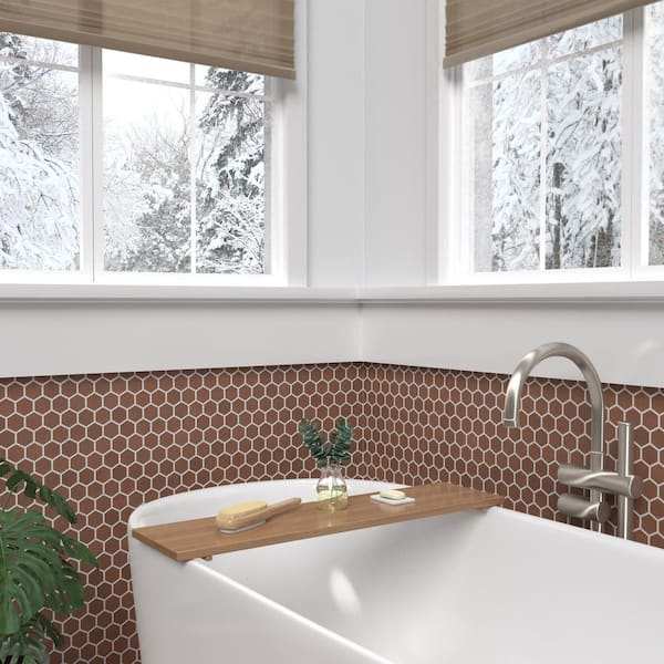 Moroccan Concrete Terra Cotta 11 in. x 10 in. Glazed Ceramic Hexagon Mosaic Sample Tile