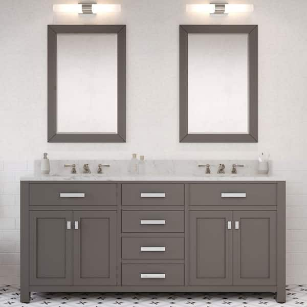 Madison 72 in. W x 21.5 in. D x 34 in. H Double Sink Bath Vanity in Cashmere Grey with Carrara White Marble Top