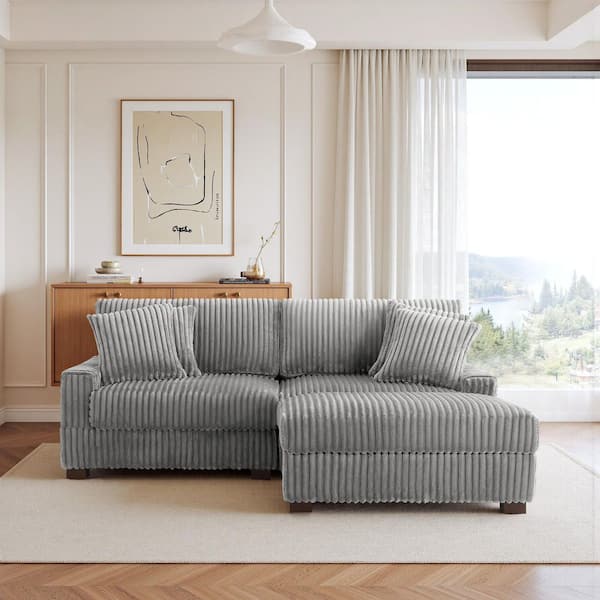 83.44 in. W Modern Square Arm 3-Piece Faux Rabbit Fur Fabric L-Shaped Modular Sectional Sofa in Light Gray