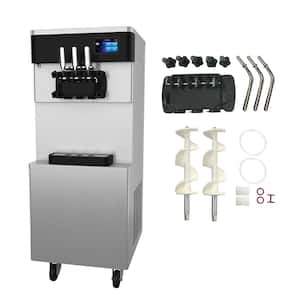 2450-Watt Commercial Soft Ice Cream Machine 3-Flavors 5.3 to 7.4 Gal. Pre-Cooling at Night Auto Clean LCD Panel, Silver