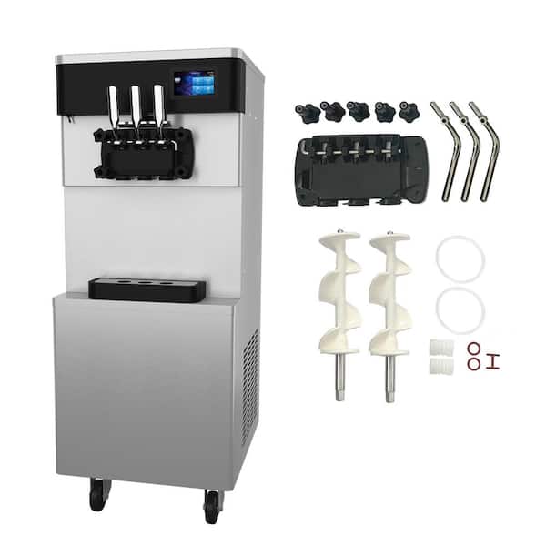 JEREMY CASS 2450-Watt Commercial Soft Ice Cream Machine 3-Flavors 5.3 to 7.4 Gal. Pre-Cooling at Night Auto Clean LCD Panel, Silver