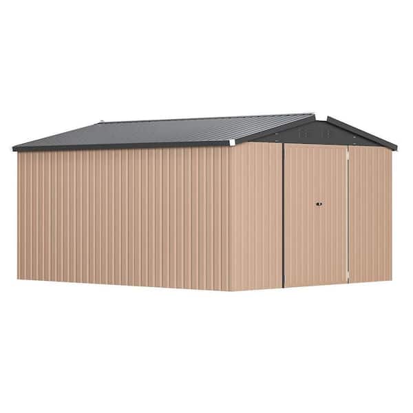 10 ft. W x 14 ft. D Brown Metal Shed with Lockable Door, Vents (140 sq. ft.)