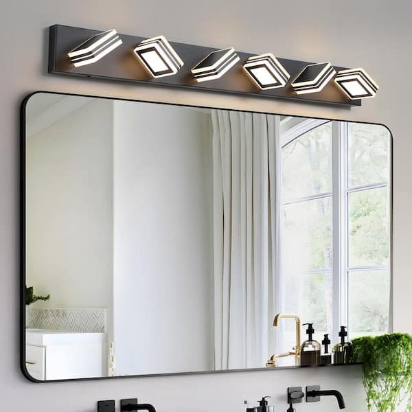 40 in. 6-Light Black Dimmable LED Vanity Light