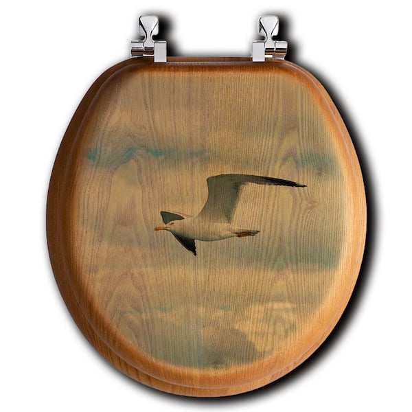 Unbranded Seagull in Flight Round Closed Front Toilet Seat in Oak Brown