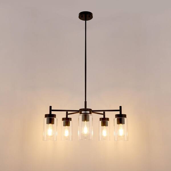 Emeritpro 25 in. 5-Light Matte Black Chandelier with Clear Glass