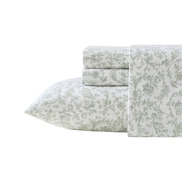 Brinna 3-Piece Green/Cream Flannel Cotton Twin Sheet Set