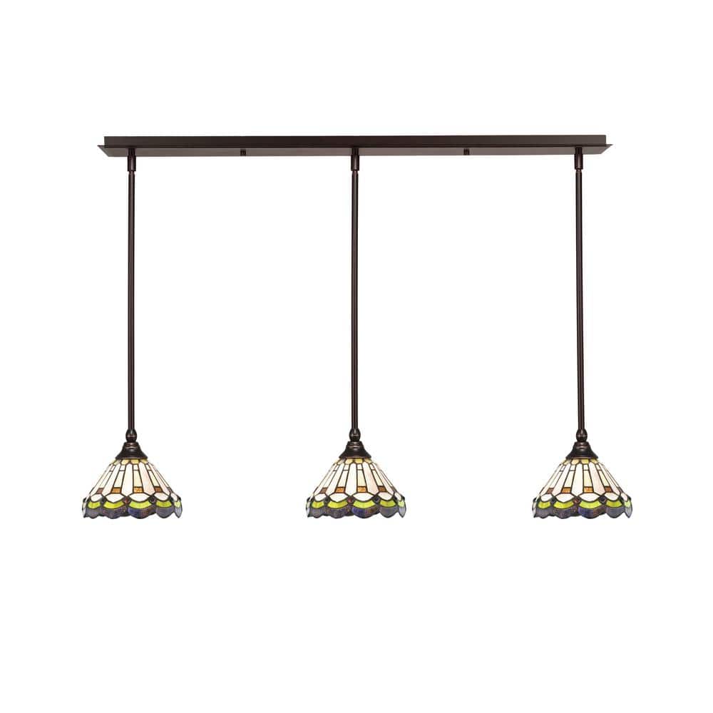 Livingston 100-Watt 3-Light Dark Granite Shaded Pendant Light with 7 in. Cy