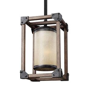 Dunning 6 in. W. 1-Light Weathered Gray and Distressed Oak Hanging Mini Pendant