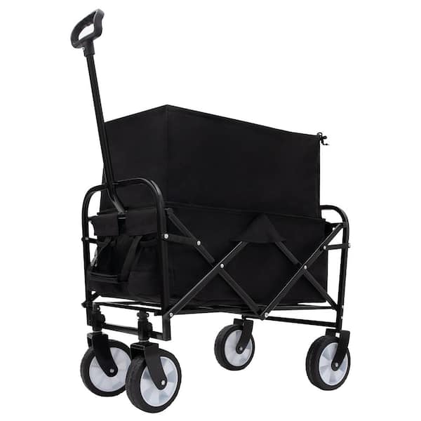 Black 1.8 cu. ft. Steel Collapsible Garden Cart for Camping Gardeing, Maximum Load Capacity 200 lbs.