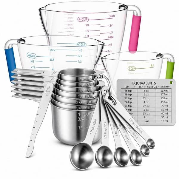 20-Piece Measuring Cups and Spoons Set with Plastic Measuring Cup for Dry and Liquid Ingredients