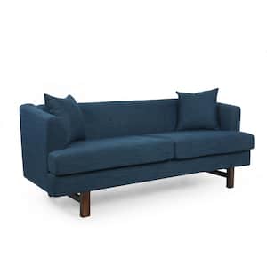 Arvilla 73.5 in. Navy Blue and Espresso Polyester 3-Seats Sofa