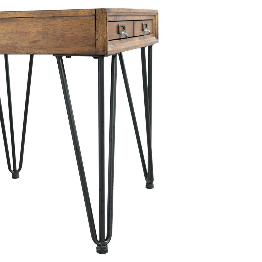 Industrial Charm Square End Table with Storage, Light Walnut & Metal