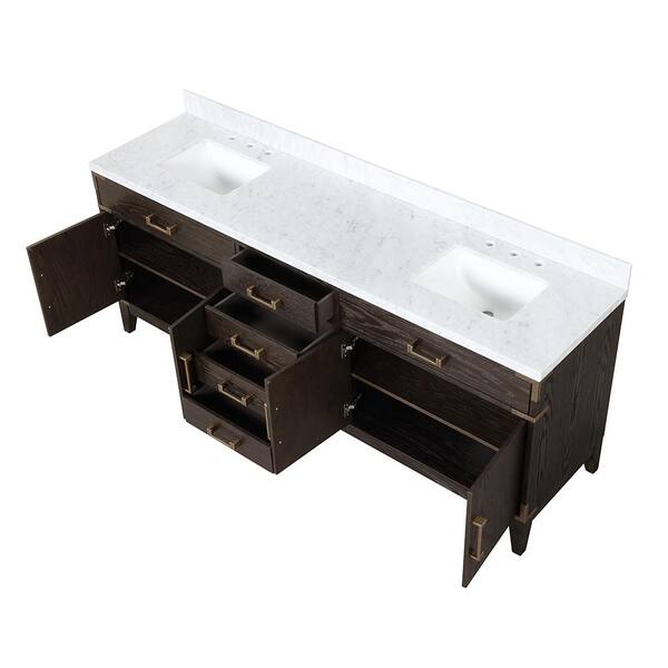Lexora Fossa 84 in W x 22 in D Brown Oak Double Bath Vanity