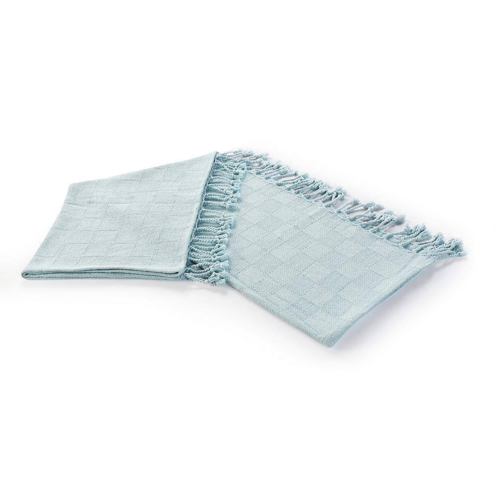Light Blue Organic Cotton Fringe Throw Blanket 60" x 50"
