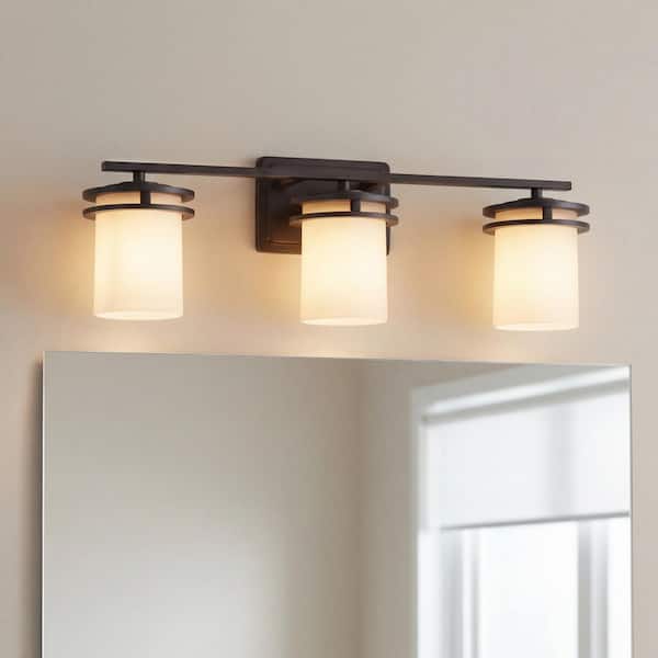Hendrik 24 in. 3-Light Olde Bronze Contemporary Bathroom Vanity Light with Light Umber Etched Glass