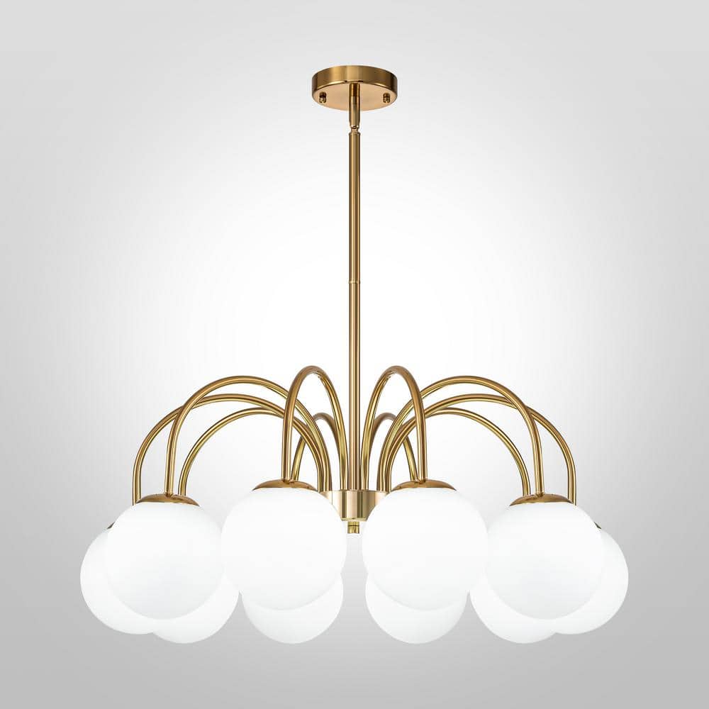 RRTYO Snead 10-Light Mid-Century Modern Brass Sputnik Vintage Chandelier  with Opal Frosted Glass Globe for Living Room 81010000047028 - The Home  Depot
