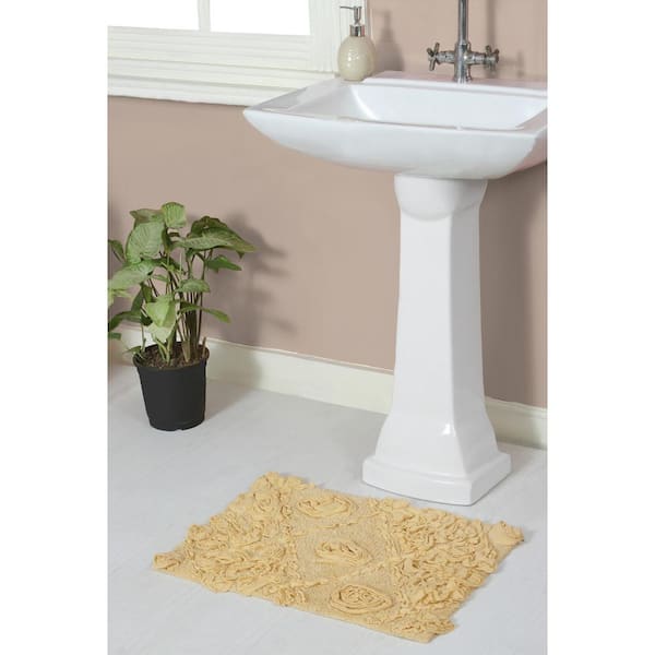 HOME WEAVERS INC Modesto Bath Rug 100% Cotton Bath Rugs Set, 17x24 Rectangle, Yellow