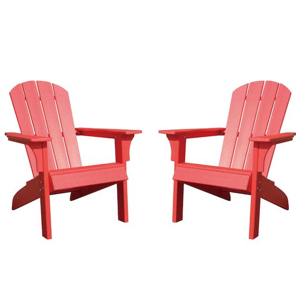 Miscool Red HDPE Plastic Outdoor Leisure Adirondack Chair (2-Pack)