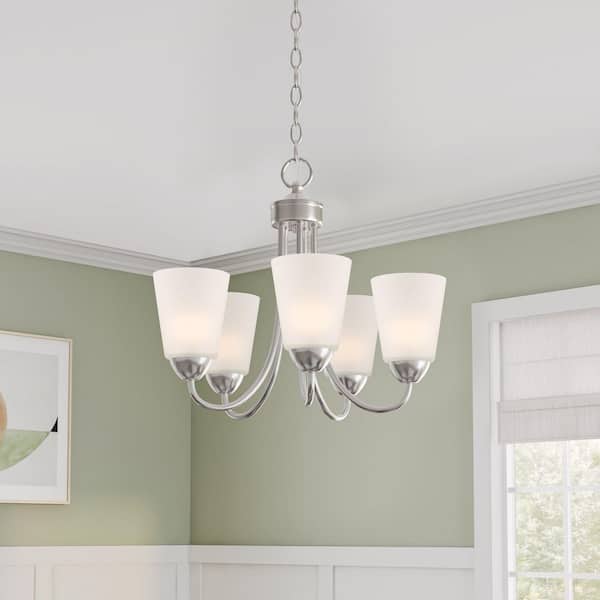 Designers Fountain Malone 5-Light Brushed Nickel Transitional Shaded Chandelier for Dining Areas with No Bulbs Included