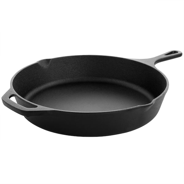 MegaChef 12 in. Round Pre Seasoned Cast Iron Frying Pan in Black
