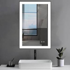 24 in. W x 36 in. H Large Rectangular Framed LED Light Anti-Fog Wall Bathroom Vanity Mirror in Black