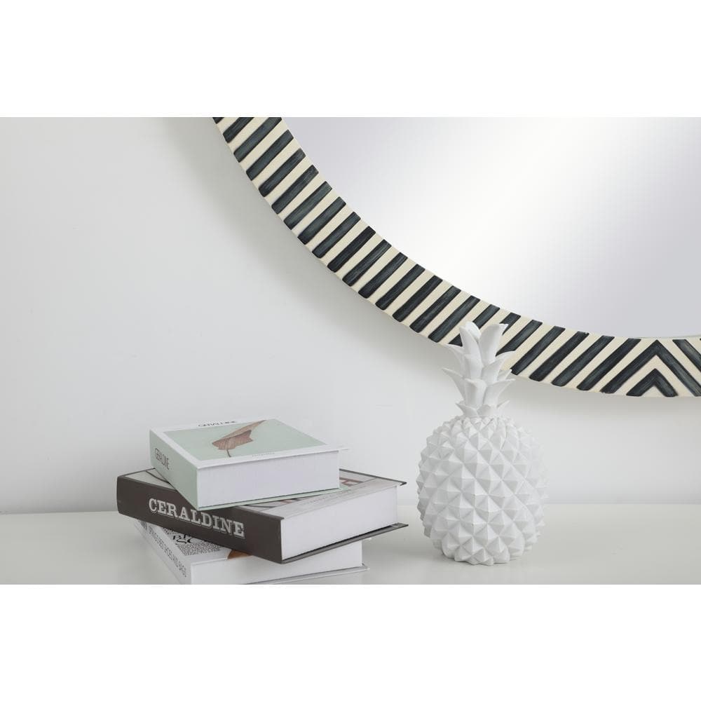 Simone Black and White Wood Round Wall Mirror