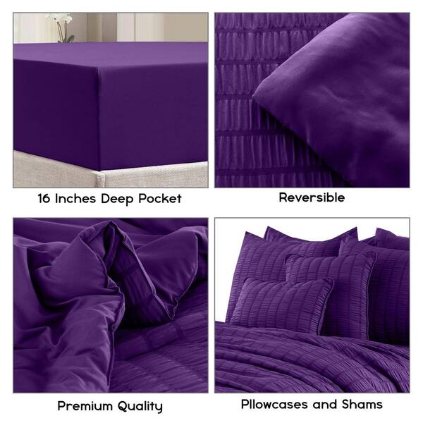 LDC LUX DECOR COLLECTION 8-Piece Purple Solid Color Microfiber