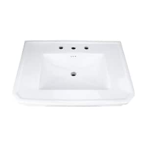 9 in. D Bathroom Pedestal Sink Basin in White Porcelain