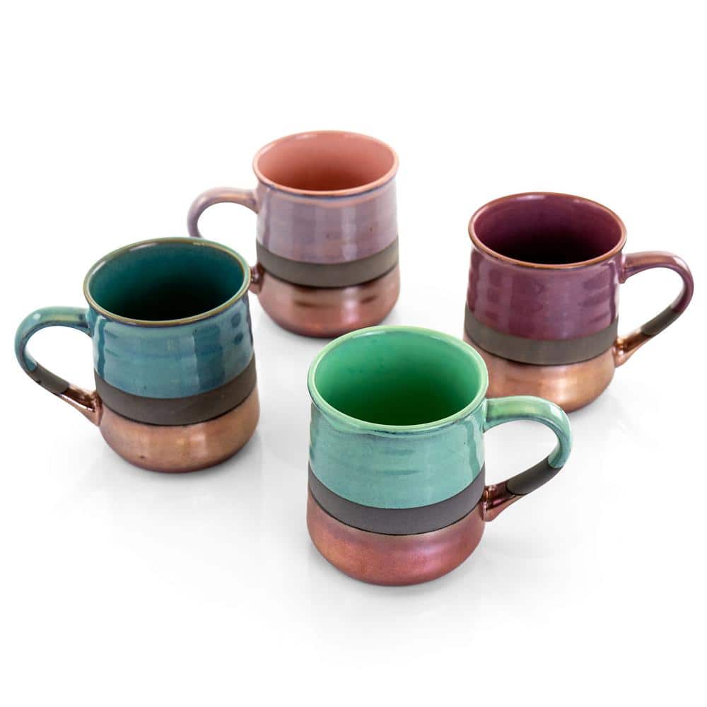 Copper and Multicolor Stoneware 18 Ounce Mug Set, 4-Piece