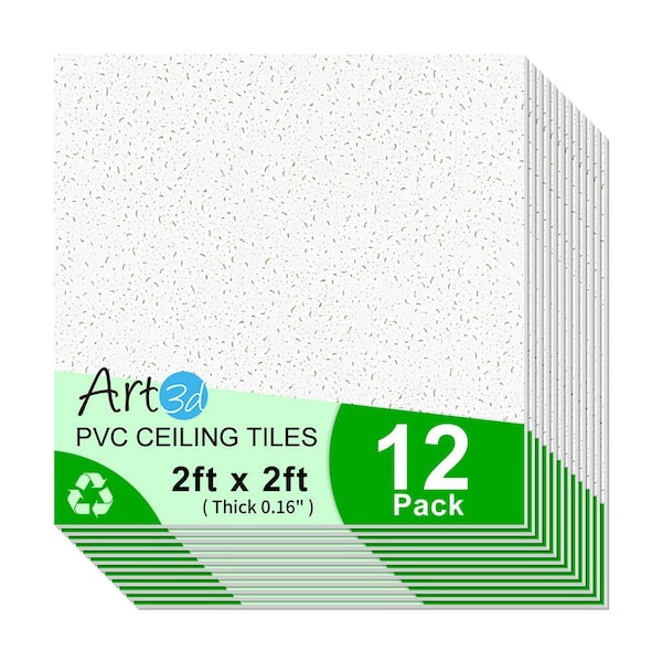 Art3dwallpanels White Fine Fissured Visual Texture 2 x 2 ft. PVC