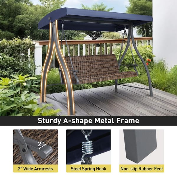 【Adul】PATIO Aoodor 3-Person Metal Woven Patio Swing with Adjustable