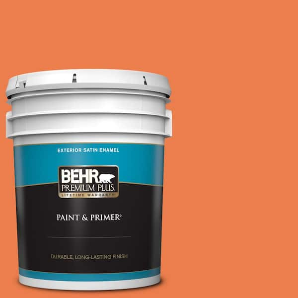 BEHR PREMIUM PLUS 5 gal. #P200-6 Sizzling Sunset Satin Enamel Exterior Paint & Primer