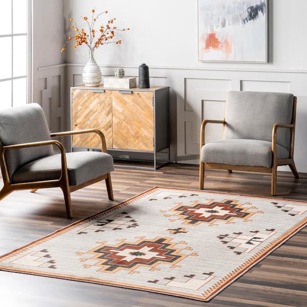 Avya Boho Ivory 5 ft. x 8 ft. Medallion Machine Washable Area Rug