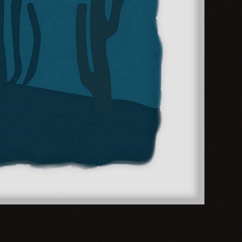 Desert Landscape Print with Cacti and Sun in Black Frame