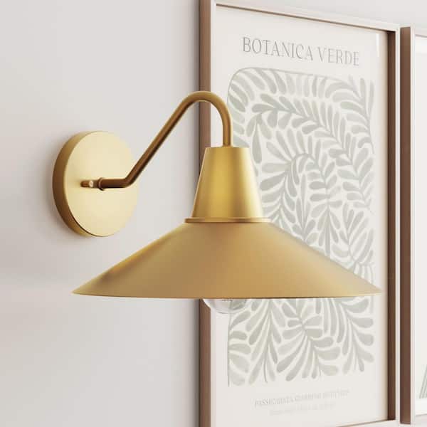 Zemi 14 in. 1-Light Mid-Century Modern Indoor Vintaged Brass Wall Sconce or Bedside Wall Lamp for Living Room