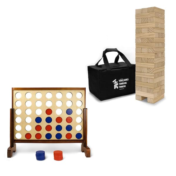Unbranded 24 in. H Large Wood Stacking Game and 22 in. H 4-in-a-Row Outdoor Game Bundle