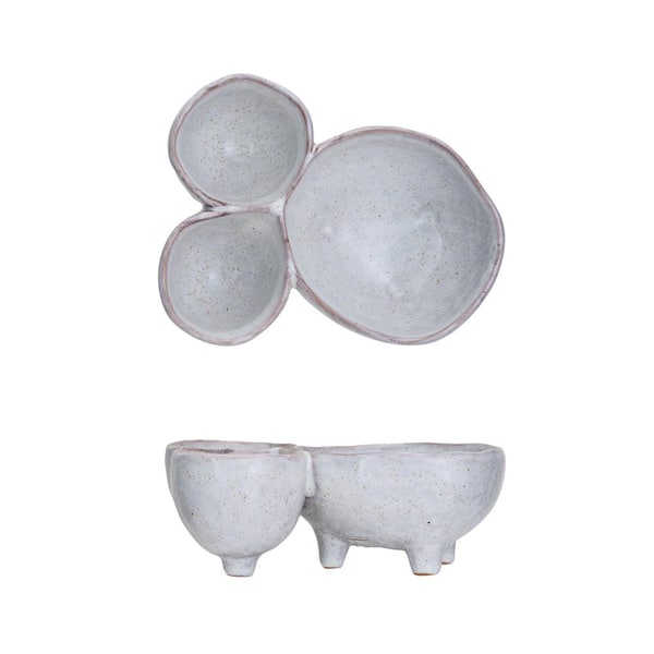 Storied Home 6.25 in. D x 8.12 in. W 3-Compartment Cream Stoneware Footed Serving Dish