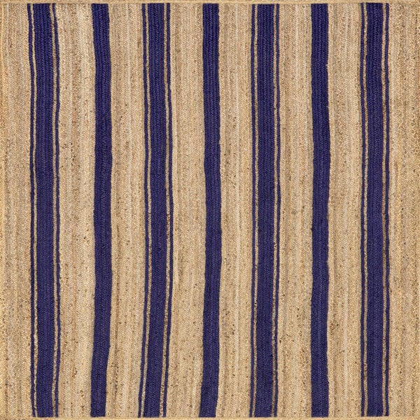 Calathea Striped Jute Royal Blue 9 ft. x 12 ft. Indoor Area Rug