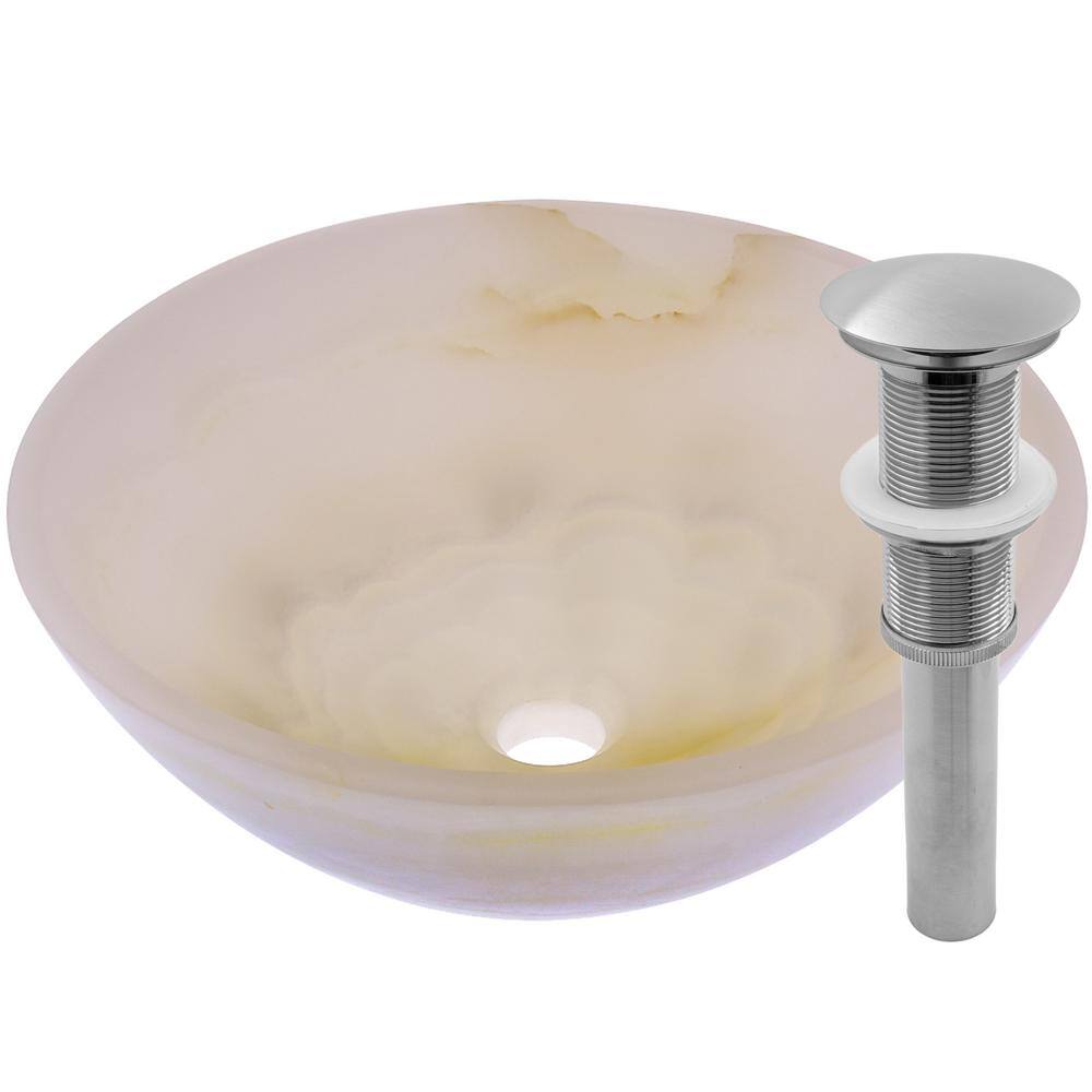 Novatto Stone Bathroom Sink White Onyx Round Vessel Sink with Umbrella