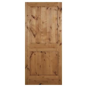 30 in. x 80 in. 2 Panel Square Top Universal Unfinished Knotty Alder Wood Front Door Slab with Ovolo Sticking