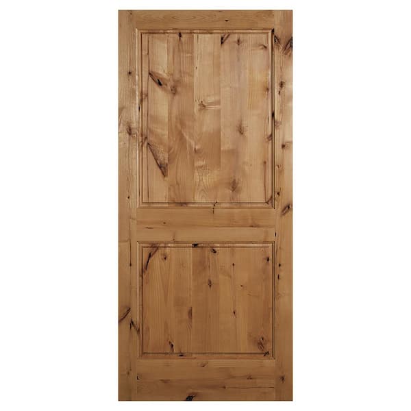 Builders Choice 30 in. x 80 in. 2 Panel Square Top Universal Unfinished Knotty Alder Wood Front Door Slab with Ovolo Sticking