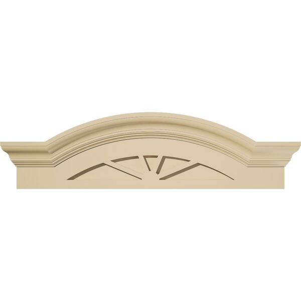 30 in. W x 8-1/2 in. H x 2-1/2 in. P Segment Arch W/Flankers 4 Spoke Signature Urethane Pediment, Primed Tan