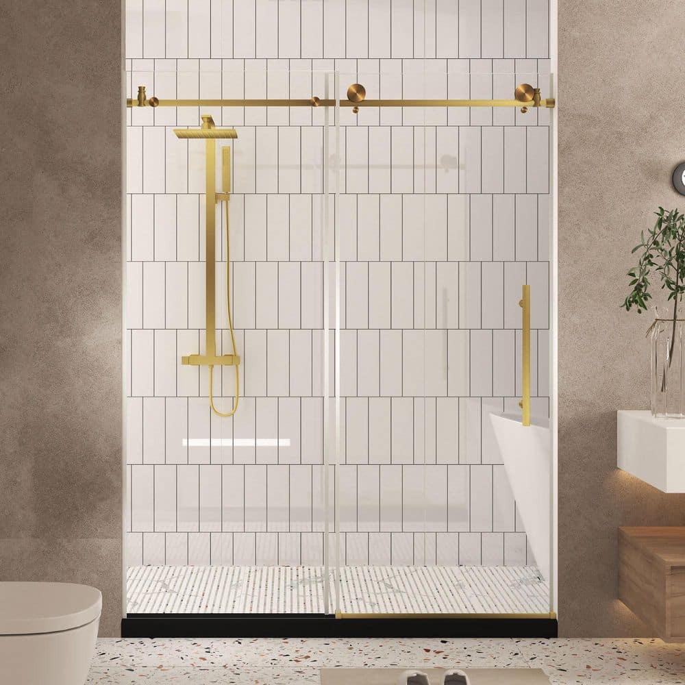 "44 in.-48 in. W x 76 in. H Single Sliding Frameless Shower Door in Brushed Gold with 1/4""(6 mm) Clear Tempered Glass" price history on PriceWatchPro