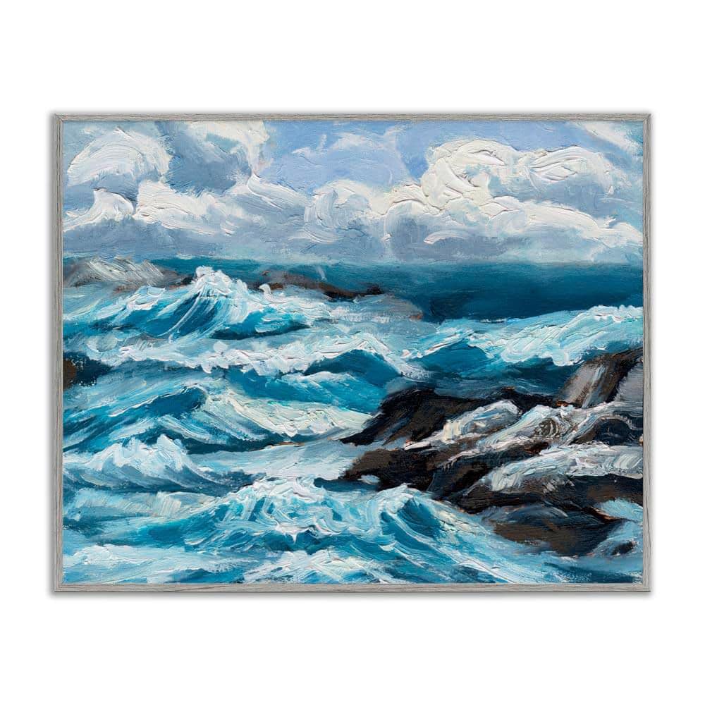 Rough Sea Waves Splash by Melissa Wang Gray Framed Coastal Giclee Art Print 24 in. x 30 in. price history on PriceWatchPro